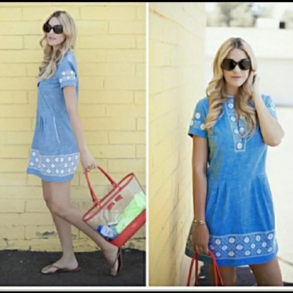 madewell embroidered chambray tunic dress Mersea Women's Scottie Chambray Dress in Rinse